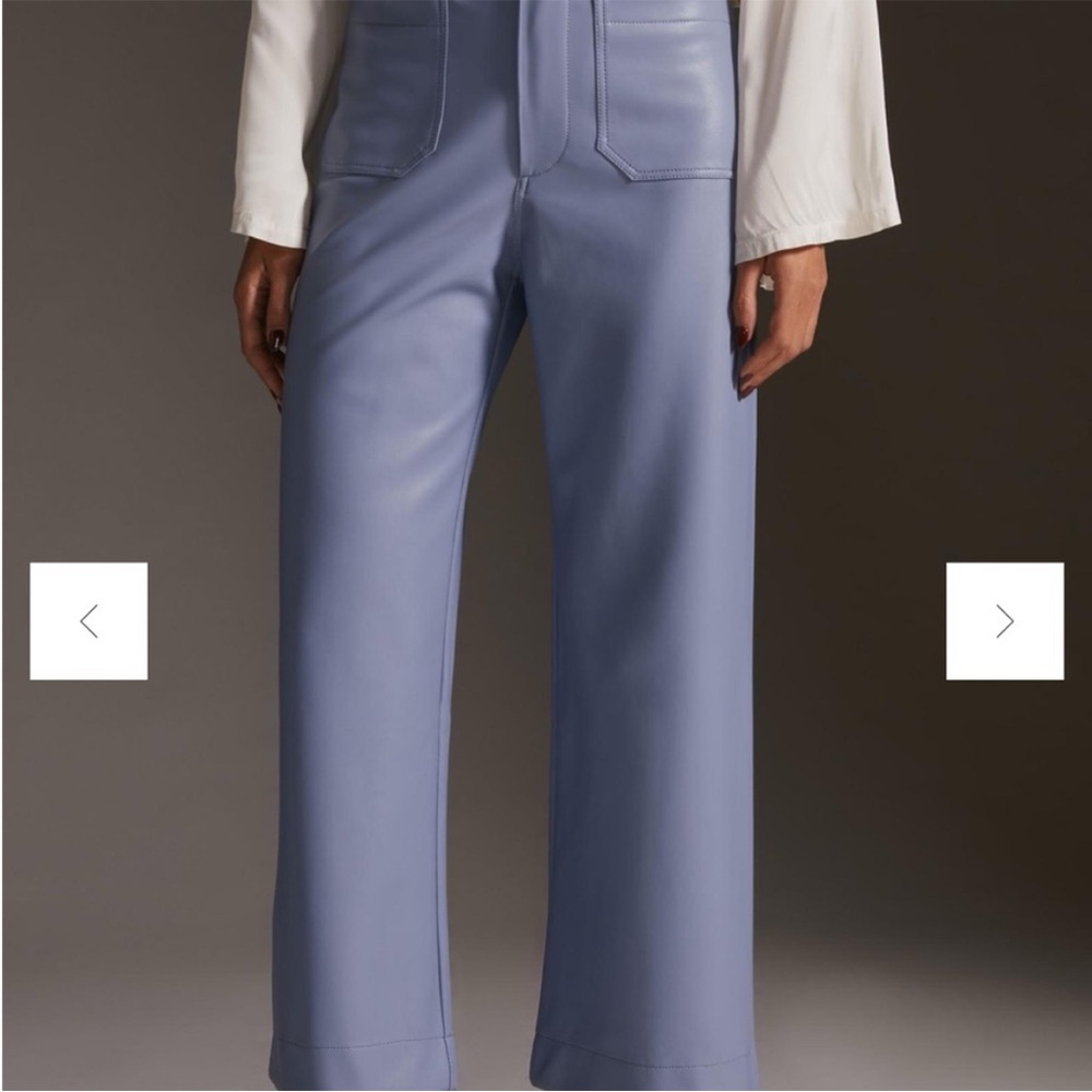 Anthropologie Maeve The Colette Faux Leather Wide Leg Pants 26 W Blue - Picture 2 of 6